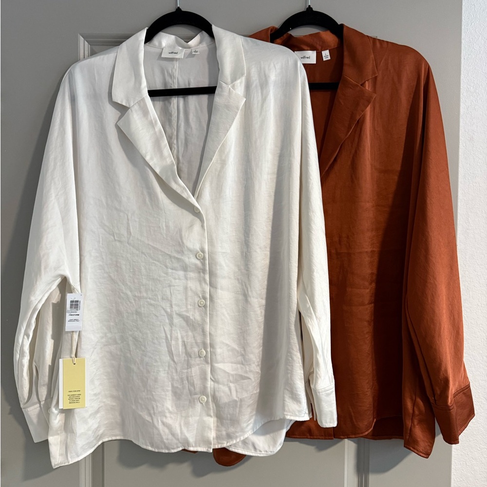 Two Aritzia Button-Down Shirts in Cream and Rust